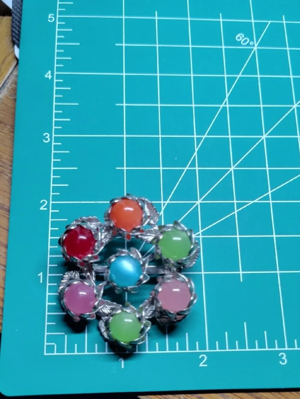 Vintage 1960s  Silver-Tone Brooch with Moonglow And Pastel  Cabochons